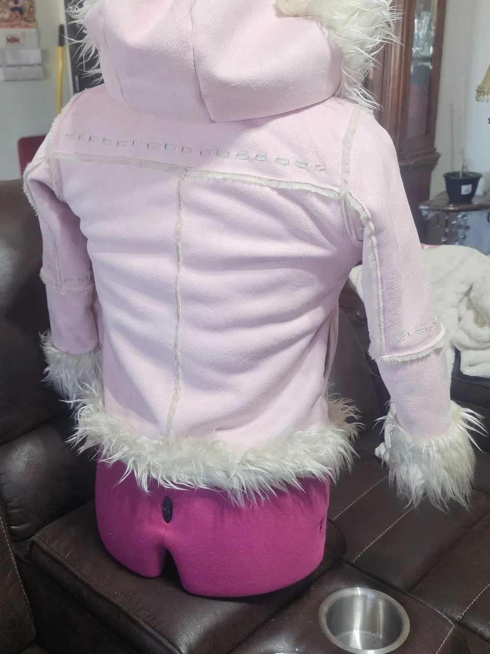 Arizona Jean Company Girls Pink Faux-Fur Trim Hooded Jacket